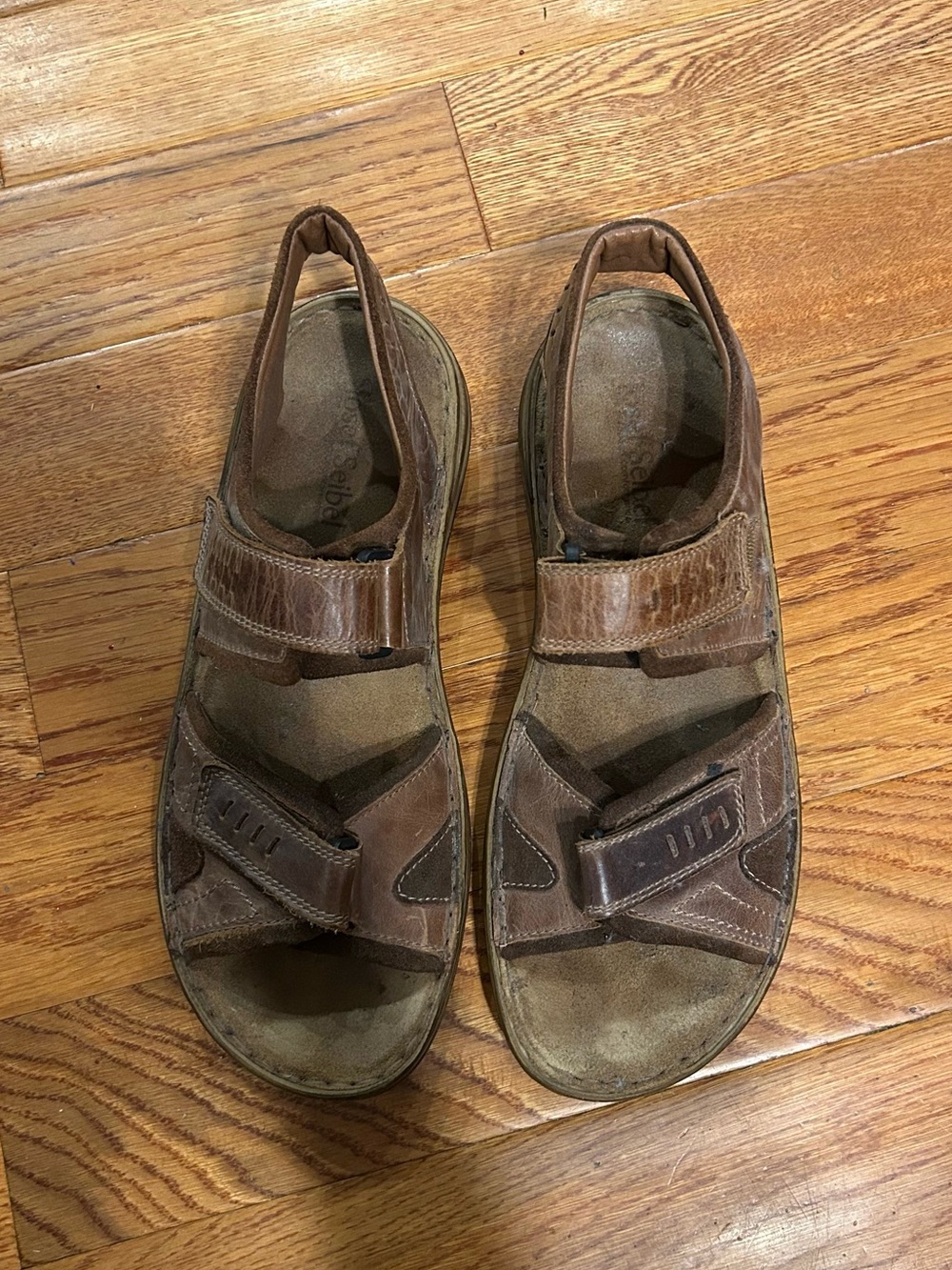 Josef Seibel Men's Brown Leather Strappy Velcro Sandals